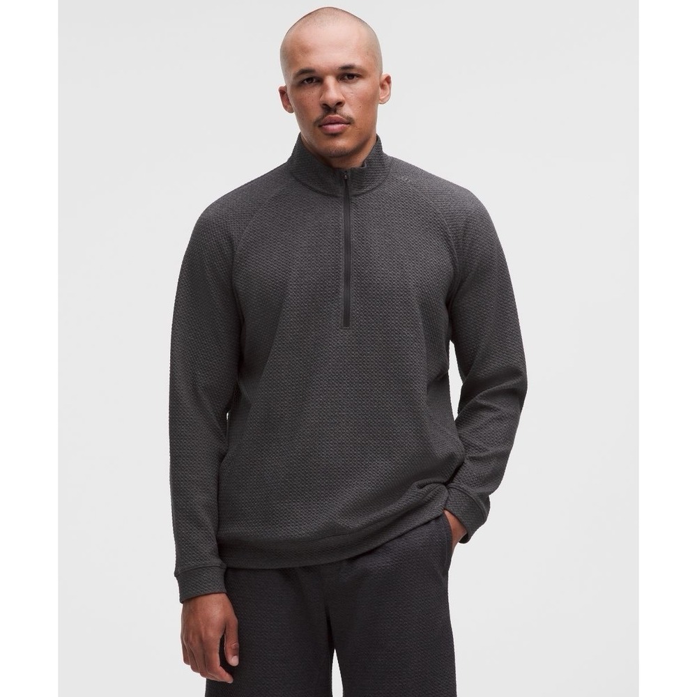 Lululemon At Ease Half Zip Pullover XL Heathered Black Textured Cotton Sweater